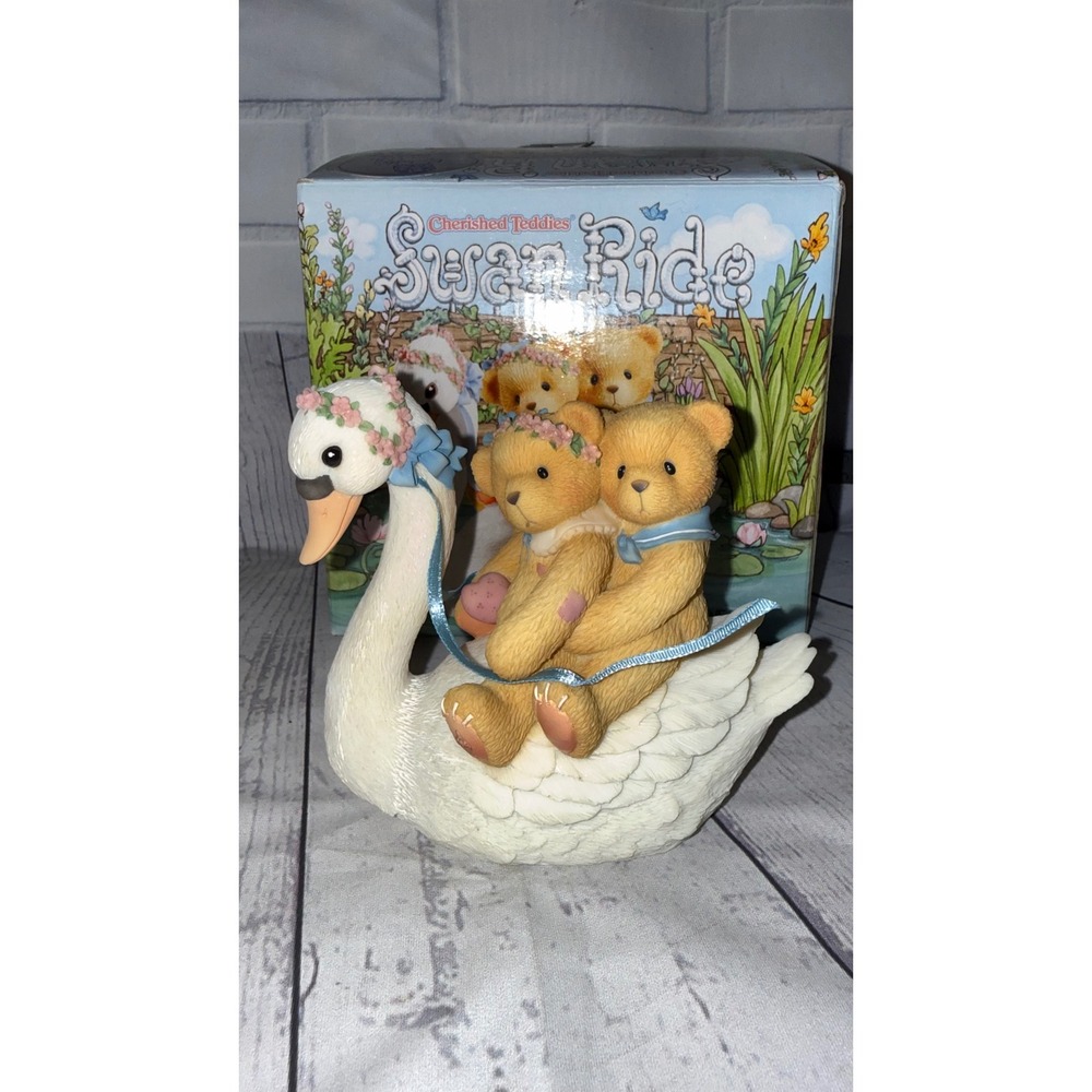Cherished Teddies Matt and Vicki Swan Ride Figurine 476781 1998 Enesco Boxed